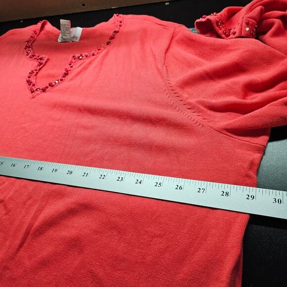 Quaker Factory Sweater Womens 3X Pink Beaded Sequin Bright Stretchy Casual Retro - Picture 8 of 8